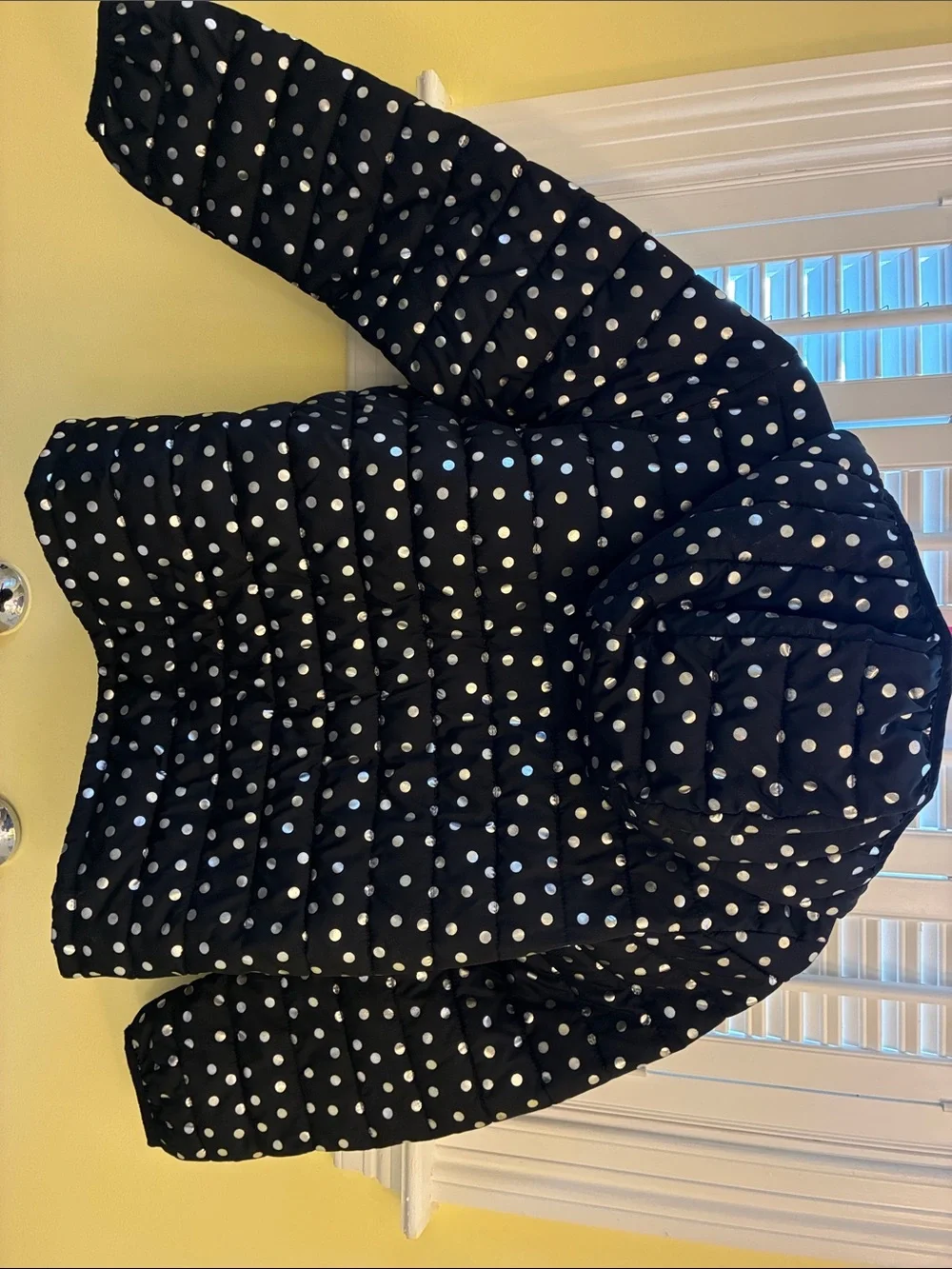 GAP Black Puffer Jacket with White Polka Dots